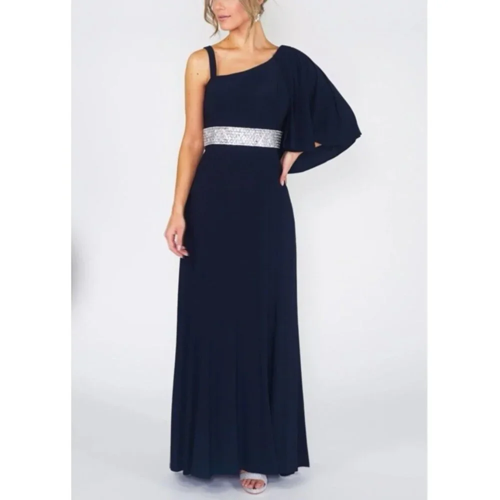 R & M Richards Formal Long Dress 14W Blue Party Cruise Wedding Washable NEW